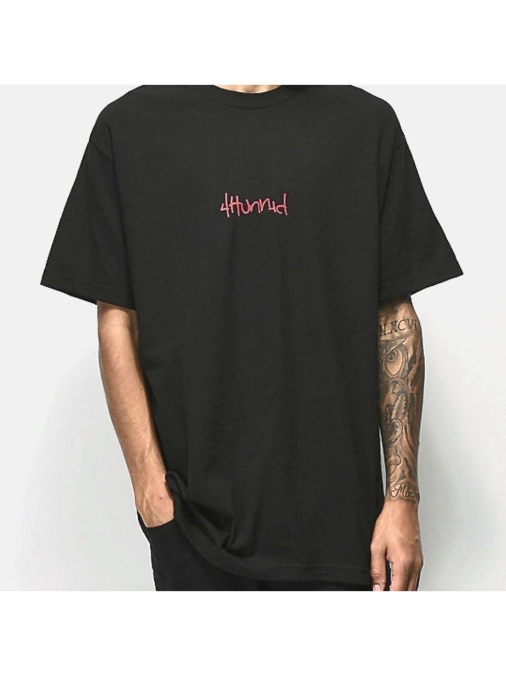 ZUMIEZ Men's Spellout Double Sided Graphic Tee Black & Red YG Hip Hop Size Med